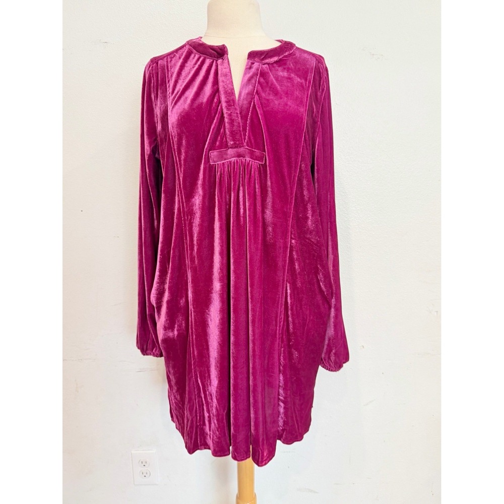 Easel Women's pink Velvet V-Neck Long Sleeve Dress Stretch M preppy chic elegant